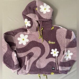 aLab Floral Fleece Hoodie Jacket - Purple Sherpa
